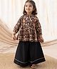 Tiber Taber 100% Cotton Three Fourth Sleeves Floral Printed & Lace Detailed Top & Palazzo Set - Black