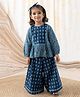 Tiber Taber 100% Cotton Full Sleeves Bandhani Printed Lace Detailed Top & Palazzo Set - Blue
