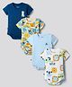 Bonfino 100% Cotton Knit Half Sleeves Animal Printed Onesies Pack Of 4 - Multicolor