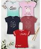 3PIN Cotton Pack Of 5 Half Sleeves Typography Printed Tops - Multi Colour