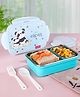 Babyhug Panda Stainless Steel Lunch Box|BPA Free|Leak Proof|1 Lunch Box, 1 Container,1 Spoon, 1 Fork|550ML,110ML|Perfect for School Kids & Outdoors|Light Blue & White