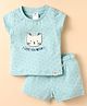 Ollypop Sinker Knit Half Sleeves Shorts Night Suit With Animal Print - Light Blue