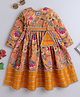 TINY MINY MEE Velvet Full Sleeves Floral Printed Lace Embellished Dress With Waist Belt - Multi Colour