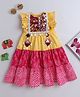 TINY MINY MEE Cotton Rayon Sleeveless Bandhani Designed & Lehriya Printed Mirror Work Embellished & Embroidered Dress - Multi Colour