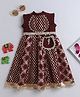 TINY MINY MEE Sleeveless Floral Foil Printed Lace & Beads Embellished Dress - Maroon