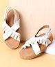 Babyoye Velcro Closure Solid Color Sandals with Frill Detailing - White