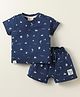 Ollypop Interlock Knit Half Sleeves T-Shirt & Short Co-Ord Set With Nautical Print - Navy Blue