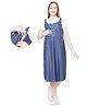 MOM'S BEE Cotton Denim Half Sleeves Colour Blocked Maternity Dress With Nursing Access - Denim Blue