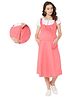 MOM'S BEE Cotton Rayon Half Sleeves Colour Blocked Maternity Dress With Nursing Access - Pink
