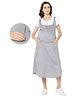 MOM'S BEE Cotton Rayon Half Sleeves Colour Blocked Maternity Dress With Nursing Access - Grey
