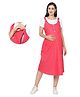 MOM'S BEE Cotton Denim Half Sleeves Colour Blocked Maternity Dress With Nursing Access - Dark Pink