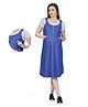 MOM'S BEE Cotton Denim Half Sleeves Colour Blocked Maternity Dress With Nursing Access - Dark Blue