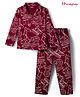 Honeyhap 100% Premium Cotton Knit Full Sleeves Co-ords Night Suit With Bio Finish & Vehicle Print - Rhythmic Red