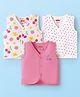Babyhug 100% Cotton Cambric Woven Front Open Sleeveless Jhablas With Polka Dots & Floral Print Pack Of 3 - Pink & White