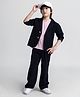 Taffykids Self Design Tee & Pant With Full Sleeves Blazer Set - Black & Pink