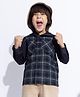 Taffykids Corduroy Full Sleeves Checked Hooded Shirt - Black
