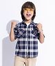 Taffykids Cotton Full Sleeves Checked Shirt With Attached Tee - Navy Blue & White