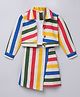 Taffykids 100% Cotton Full Sleeves Striped Coordinating Jacket Style Top & Skirt With Inner Set - Multi Colour