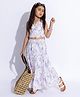 Taffykids 100% Cotton Sleeveless Floral Printed Lace Embellished Top & Tiered Skirt Set - White & Purple