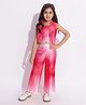 Taffykids Satin Sleeveless Ombre Crop Top & Coordinating Pant With Jacket Set - Pink & Multi Colour