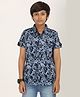 Zion Cotton Half Sleeves Leaves Printed Shirt - Navy Blue