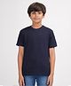 ZION Premium Cotton Knitted Half Sleeve Solid Round Neck T Shirt - Navy