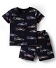 Kookie Kids Single Jersey Knit Half Sleeves Shorts Co-Ord Night Suit With Car Print - Navy Blue