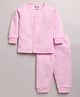 MOONKIDS Cotton Blend Full Sleeves Solid Thermal Shirt & Pant Set - Pink