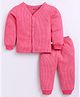 MOONKIDS Cotton Blend Full Sleeves Striped Thermal Shirt & Pant Set - Cranberry