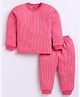 MOONKIDS Cotton Blend Full Sleeves Striped Thermal Tee & Pant Set - Cranberry
