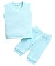 MOONKIDS Cotton Blend Sleeveless Solid Thermal Vest & Pant Set - Powder Blue