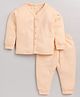 MOONKIDS Cotton Blend Full Sleeves Solid Thermal Shirt & Pant Set - Orange