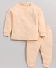 MOONKIDS Cotton Blend Full Sleeves Solid Thermal Tee & Pant Set - Orange