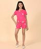 Ninos Dreams Cotton Half Sleeves Hearts Printed Coordinating Tee & Shorts Set - Dark Pink