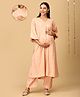 The Mom Store Cotton Three Fourth Balloon Sleeves Abstract Printed Maternity Kurta With Nursing Access & Pant - Peach