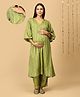 The Mom Store Cotton Rayon Three Fourth Balloon Sleeves Bandhani Printed Maternity Kurta With Nursing Access & Pant Set - Green