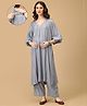 The Mom Store Cotton Rayon Three Fourth Balloon Sleeves Zipper Nursing Access Detailed Abstract Printed Maternity Kurta & Pant Set - Grey