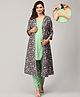 The Mom Store Cotton Blend Solid Kurta & Pant With Three Fourth Sleeves Floral Printed Shacket Set - Multi Colour