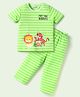 Kookie Kids Cotton Interlock Half Sleeves Striped Night Suit With Animals Print - Green