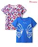 Honeyhap Premium 100% Cotton Knit Half Sleeves Tops with Bio Finish Floral & Butterfly Print Pack of 2 - Ibiza Blue & Bright White