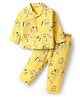 Kookie Kids Interlock Knit Full Sleeves Co-Ord Night Suit With Dino Print - Yellow