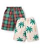 Rikidoos Cotton Pack Of 2 Checked & Palm Trees Printed Boxers - Green & Cream