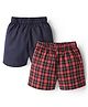 Rikidoos Cotton Pack Of 2 Checked & Textured Printed Boxers - Red & Navy Blue