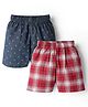 Rikidoos Cotton Pack Of 2 Checked & Anchor Printed Boxers - Maroon & Navy Blue