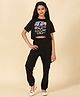 Ninos Dreams Cotton Loop Half Sleeves Bunny Printed Crop Top & Joggers Set - Black
