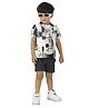 DOTSON Half Sleeves Abstract Printed Shirt & Shorts With Tee Set - Grey