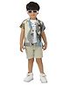 DOTSON Half Sleeves Abstract Printed Shirt & Shorts With Tee Set - Cream