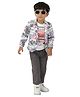 DOTSON Embosis Hoseiry Leader Text Printed Tee & Trousers With Full Sleeves Blazer Set - Grey