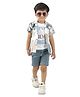DOTSON Half Sleeves Abstract Printed Shirt & Shorts With Tee Set - Blue