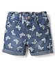 Babyhug Twill Denim Mid Thigh Shorts With Stretch Butterfly Print - Navy Blue